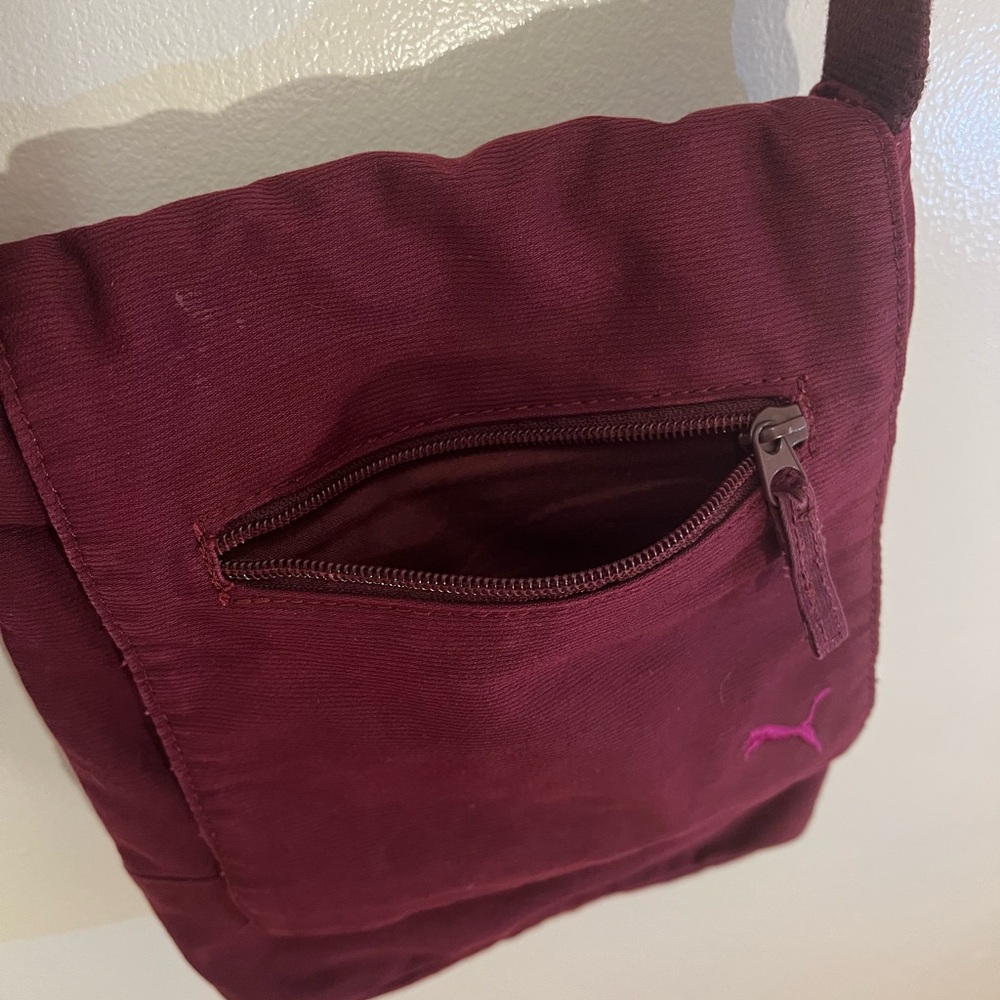 Puma Corduroy Maroon Crossbody Bag Floral Strap Buckle Zipper - Picture 6 of 11